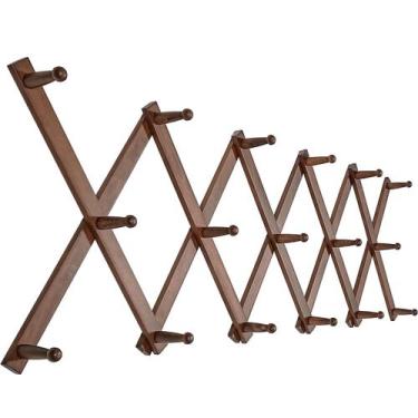 Imagem de Cabide de parede SKOLOO Accordion Coat Rack 17 pinos em madeira de nog