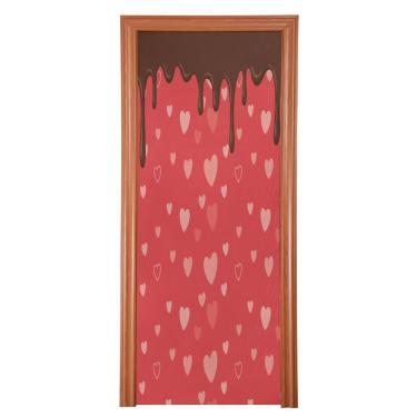 Imagem de ATTX Capa de porta frontal com coração de chocolate ao leite - decoração de férias de tecido elástico lavável para festas, casa, decoração de porta da frente, 803 x 98 polegadas (803)
