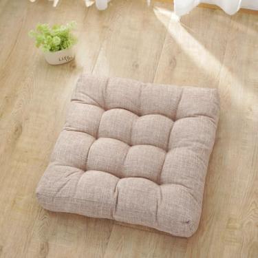 Imagem de Huierxun Almofada de assento tufada de algodão e linho de 45,7 x 45,72 cm x 10,72 cm (cáqui, 45,7 cm x 45,7 cm)