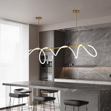 Imagem de Luminária de teto pendente LED com intensidade regulável, controle remoto, altura ajustável, design criativo com iluminação de 360°, ideal para restaurantes e ilhas de cozinha (dourada, 120