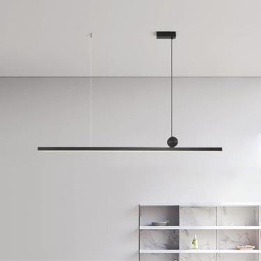Imagem de Luminária pendente linear moderna com controle remoto, 100% regulável, preta, com altura ajustável, ideal para mesas de jantar, ilhas de cozinha, bares, escritórios e cafés (preta, 88 cm).