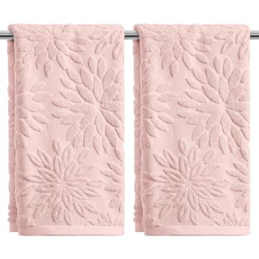 Imagem de Artoid Mode 2 peças de toalhas de mão rosa 3D dália floral jacquard primavera para banheiro, 100% algodão macio absorvente toalha de decoração de banheiro, 14,7 x 29,5 polegadas