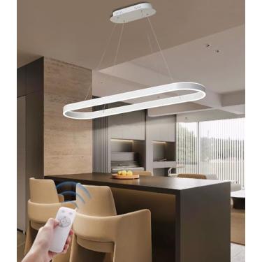 Imagem de Luminária de mesa moderna com LED oval regulável, design criativo em formato de anel, altura ajustável e controle remoto, ideal para sala de jantar, cozinha e escritório, com iluminação anti