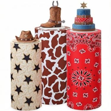 Imagem de Mindsoft Conjunto de 3 capas de suporte cilíndrico de elastano para festas, capas de pedestal de cilindro flexível, mesas de sobremesa para decoração de festa de aniversário, casamento, chá de bebê