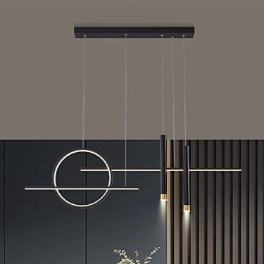 Imagem de Luminária pendente LED regulável para mesa de jantar, modelo moderno com controle remoto, altura ajustável, ideal para sala de jantar, quarto, cozinha, escritório e sala de estar (preta, 120