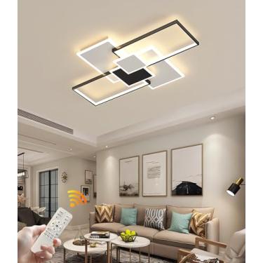 Imagem de Luminária de teto LED moderna, estilo nórdico, retangular, embutida, com intensidade regulável, controle remoto, ideal para sala de estar, escritório, quarto e sala de jantar (preta, 110 cm)