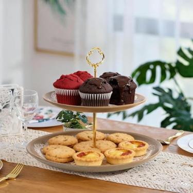 Imagem de Bandeja decorativa rústica de madeira redonda para mesa de café, decoração de casa de fazenda com textura de madeira, bandeja de servir otomana boho para balcão de cozinha (cinza)