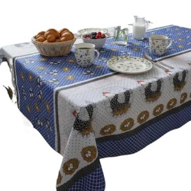 Imagem de Toalha De Mesa Quadrada 4 Lugares 145x145cm Poliéster e Algodão(Galinha Ovinhos Azul)