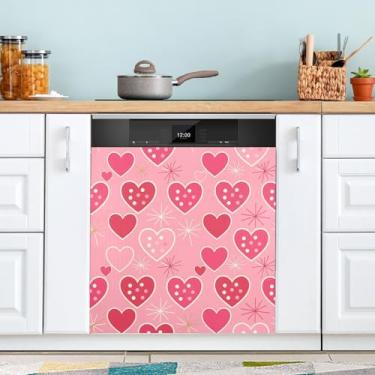 Imagem de ATTX Capa magnética para lava-louças Love Heart Valentine's Day | Adesivo decorativo de eletrodomésticos de 58 x 66 cm para armários domésticos e eletrodomésticos #205