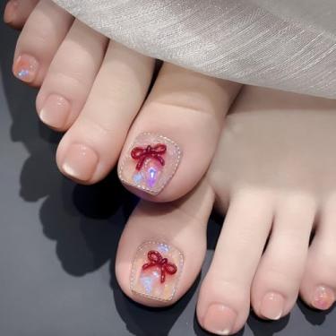 Imagem de Unhas postiças curtas de olho de gato com design de laço 3D Exquiste Cola acrílica na unha do pé, cobertura completa, falsa, artificial, para mulheres, uso diário, casamento, 24 peças