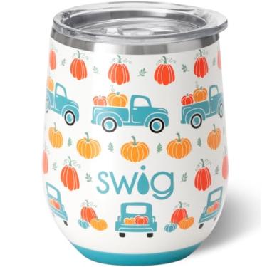 Imagem de Swig Life Copo de vinho de 340 g com tampa, aço inoxidável, lavável na lava-louças, portátil, copo de vinho com isolamento triplo (aplique de abóbora)