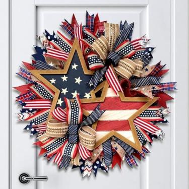 Imagem de Grinaldas de 4 de julho, guirlanda patriótica para decoração interna e externa, perfeita para celebrar o Dia da Independência, Memorial Day, festas (A , 1 peça)