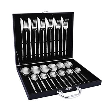 Imagem de Conjunto de Utensílios Mesa Aço Inoxidável 24 Peças Cutelaria Cozinha Faca Colher Prato com Caixa Presente Pratos Minimalistas - -ferrugem Fácil Limpa