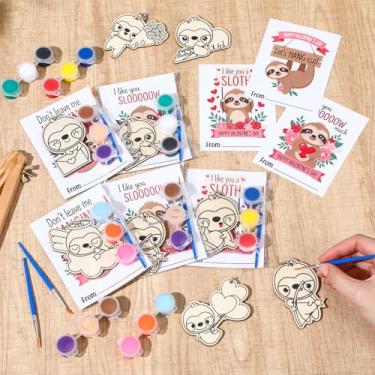 Imagem de Sayglossy 30 conjuntos de presentes de dia dos namorados, artesanato de madeira a granel, pinte seus próprios chaveiros, kit de pintura de artesanato colorido, cartões para troca de sala de aula