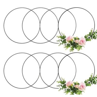 Imagem de 3 peças de argolas de guirlanda floral de metal preto, anéis de artesanato de apanhador de sonhos para pendurar na parede DIY, decorações de casamento, materiais de arte em macramê (tamanho: 13,77 pol