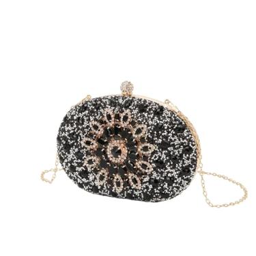 Imagem de KAPPDE Bolsa feminina de mão de girassol moderna bolsa clutch com corrente de diamante, Preto, One Size