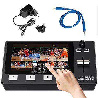 Imagem de FEELWORLD Misturador de vídeo com várias câmeras L2 Plus com tela LCD sensível ao toque de 5,5 polegadas, 4 entradas HDMI, controle PTZ, logotipo Chroma Key Overlay USB3.0, transmissão ao vivo
