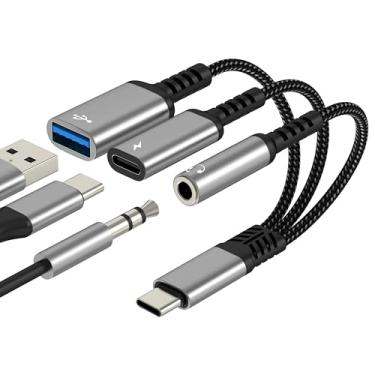 Imagem de Adaptador auxiliar para USB C (3 em 1) USB 3.0 para iPhone 17 16 15 Pro Max 3,5 mm cabo divisor de áudio tipo C para Apple Cord Charger Dongle OTG carregamento duplo para iPad Car compatível com