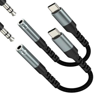 Imagem de Adaptador de áudio USB C para 3,5 mm (pacote com 2) para fone de ouvido Iphone 17 16 15 Pro Max para cabo Apple tipo C cabo compatível com Samsung Galaxy S25 S24 S23 S22 fones de ouvido microfone