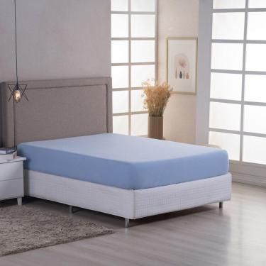 Imagem de Lençol De Baixo Minimal Casal Avulso Com Elástico 01 Peça Malha 100% Algodão - Azul Claro