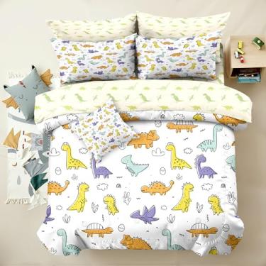 Imagem de Yadangxiawa Jogo de cama casal de dinossauro, 6 peças, para adolescentes, com 1 colcha + 1 lençol de cima + 1 lençol com elástico + 2 fronhas + 1 capa de almofada (casal de dinossauro)
