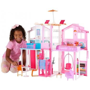 Imagem de Casa de Bonecas com 19 Acessórios e Guarda Chuva Pop UP para Crianças a partir de 3 anos, BARBIE DLY32, Rosa