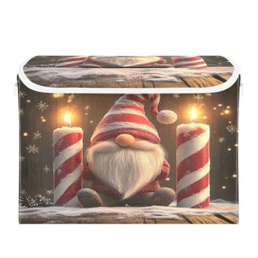Imagem de SEHANY Linda caixa de armazenamento de Papai Noel de Natal com tampas e alças, organizador de cestas de armazenamento de tecido dobrável, caixas de armazenamento de cubos grandes para roupas, cobertor
