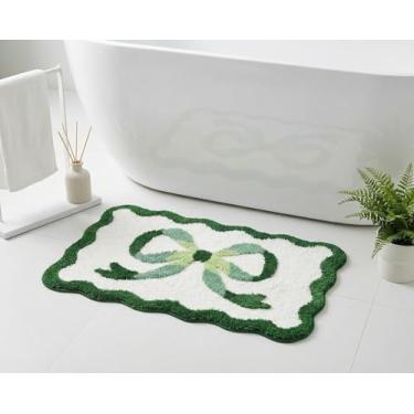 Imagem de Dylrauoza Tapete de banho verde sálvia, 50 x 81 cm, tapete de banheiro recortado para banheiro, lindo tapete de banheiro verde, tapete de microfibra lavável antiderrapante absorvente, tapete de banho