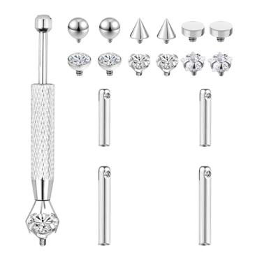 Imagem de ZS Conjunto de piercing de orelha de titânio G23 16G para mulheres e homens - brincos de 6 mm com rosca interna/argolas de ferradura de 8 mm com zircônia cúbica para cartilagem hipoalergênica, tragus