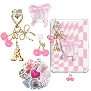 Imagem de JINGSEN Lindo conjunto de berloques para Kindle, incluindo plugue de poeira tipo C/USB C, chaveiros cereja com gancho, pingentes compatíveis com Kindle/E-Reader/telefone (cerejas rosa A)