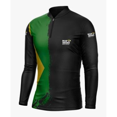 Imagem de Camiseta Mar Negro Peixe Pesca Proteção Solar 50+ Com Luvinha Brasil T