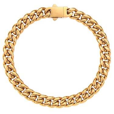 Imagem de Heymagoo Pulseira de corrente de elos cubanos para homens e mulheres, 8 mm de largura 17,78 cm/20,32 cm/22,8 cm de comprimento, pulseira de corrente de corte de diamante, joias modernas, aço inoxidável/banhado a ouro, 9 inches, Aço inoxidável, Sem pedras preciosas