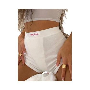 Imagem de Shorts Biker Feminino Branco e Preto - Cintura Alta, Malha com Nervura