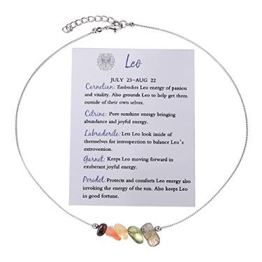 Imagem de Colar gargantilha com 12 constelações do signo do zodíaco, cristal cru, pedra natural, chacra, pedra preciosa, horóscopo, astrologia, joia para mulheres, presente de aniversário, Pedra, Pedra