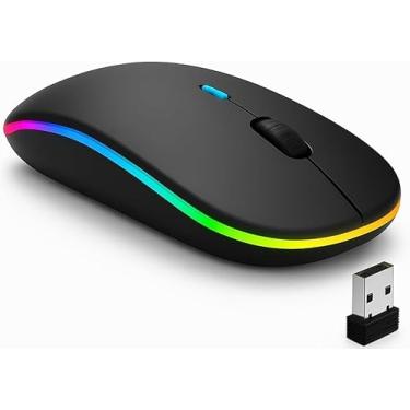Imagem de Mouse Sem Fio Recarregável Óptico Wireless com LED RGB 2.4 GHz Compatível com Notebook PC e Smart TV (Cinza)