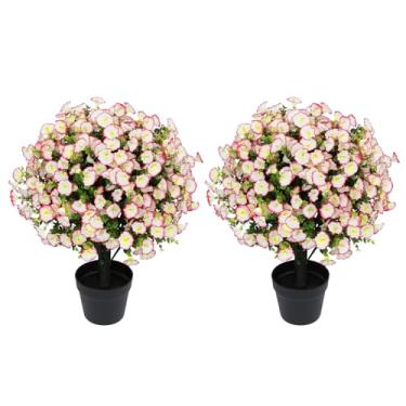 Imagem de Aoutyers Conjunto de 2 plantas artificiais de eucalipto artificial de 61 cm – Vegetação sintética resistente a UV com flores falsas de seda rosa em vasos de cimento para decoração de varanda e pátio