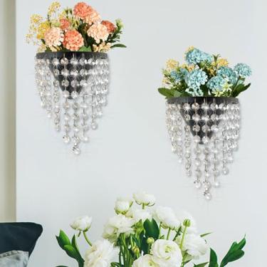 Imagem de Pacote com 2 vasos de flores de metal para parede, vaso de cristal, decoração de pendurar suporte floral para casa, escritório, sala de estar, quarto, banheiro (preto)
