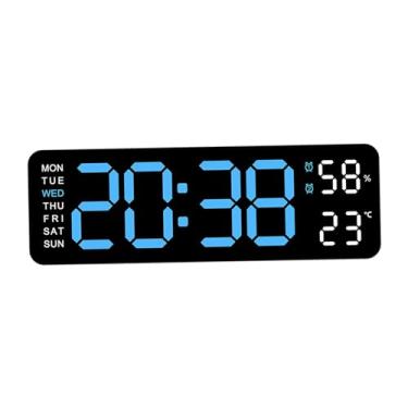 Imagem de Wswqop Relógio de Parede Digital, Relógio de Mesa, para Pendurar, com Data E Temperatura, Dia Da Semana, Relógio de Parede LED, Decoração de Parede, Relógio, azul claro preto, Tamanho real