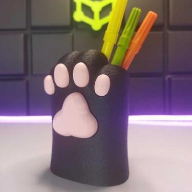 Imagem de Organizador Kawaii Pata de Gato - Porta-Lápis, Caneta e Estojo para Mesa de Escritório e Home Office, Design Charmoso (PRETO)