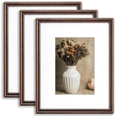 Imagem de Conjunto de 3 porta-retratos 20 x 25 cm, moldura de madeira de nogueira maciça natural com vidro temperado, canto arredondado feito à mão, moldura de madeira 20 x 25 cm fosca para 12 x 17 cm para