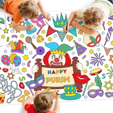 Imagem de Haooryx Pôster de colorir Jumbo Purim – Chag Purim Sameach jogo gigante retangular toalha de mesa para colorir atividade de aniversário, férias, decoração de festa, decoração faça você mesmo, arte de