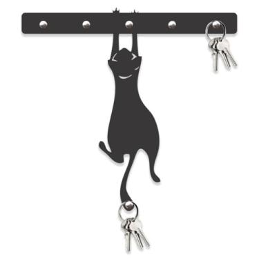 Imagem de Porta Chaves Gato Pendurado MDF Preto Fosco