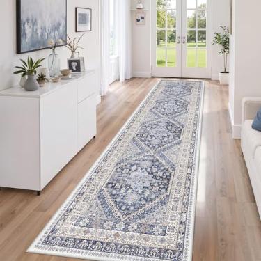 Imagem de Tapete-passadeira 0,7 x 3 m zesthome Lavável, tapete de entrada resistente a manchas, tapete ultrafino, antiderrapante para entrada, cozinha, lavanderia, corredor interno (azul/bege, 0,7 x 3 m)