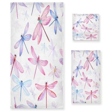 Imagem de xigua Conjunto de toalhas de banheiro libélulas aquarela absorvente macio 3 peças toalha de banho toalha de mão toalhas decorativas para banheiro, academia, hotel, praia, piscina