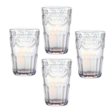 Imagem de Jogo 4 Copos de Vidro Milão Rainbow 350ml Luxo Bebidas Água Suco - LAN