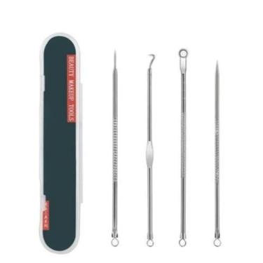 Imagem de Removedor Extrator de Cravos e Espinhas Kit com 4 Peças com Estojo Aço Inox Profissional Ideal para Higiene da Pele