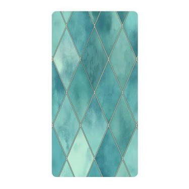 Imagem de Blueangle Lençol de berço padrão para berço infantil - Lençóis de algodão macio e respirável com xadrez geométrico aquarela azul-petróleo (147)