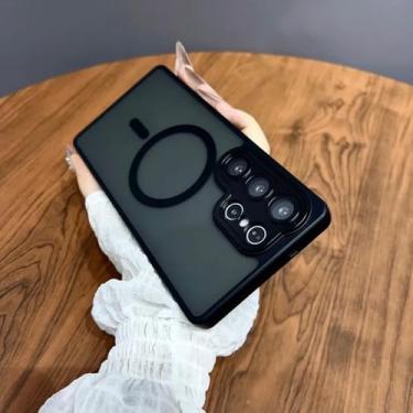 Imagem de Capa magnética de luxo fosca translúcida à prova de choque para Samsung Galaxy S25 S24 S23 Ultra Plus com carregamento sem fio, preta, para Galaxy S24fe