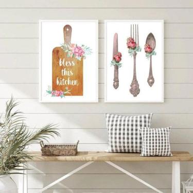 Imagem de Kit 2 Quadros Decorativos Cozinha Abençoada 45X34Cm - Vidro
