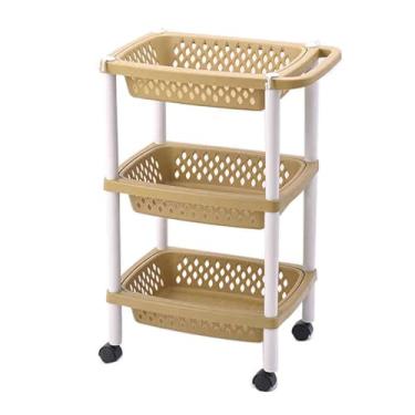 Imagem de Carrinho de cozinha multifuncional com alça e rodízios - Rack de armazenamento que economiza espaço para sala de estar, banheiro, escritório e varanda (cor 2, 48 x 33 x 75 cm)
